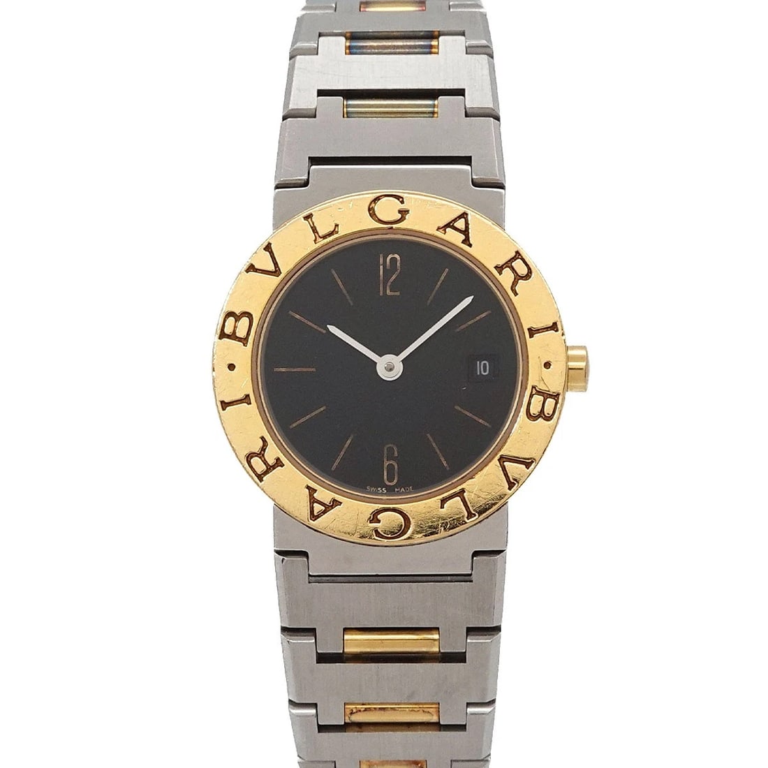BVLGARI TWO TONES YG BLACK DIAL WATCH: BVLGARI Two Tones YG Black Dial Watch Brand: BVLGARI Type/Style: Wristwatch Material: Yellow Gold,Stainless steel Color: Dial Color Black Size: CaseSize Length 30mm(included lag) CaseSize Width