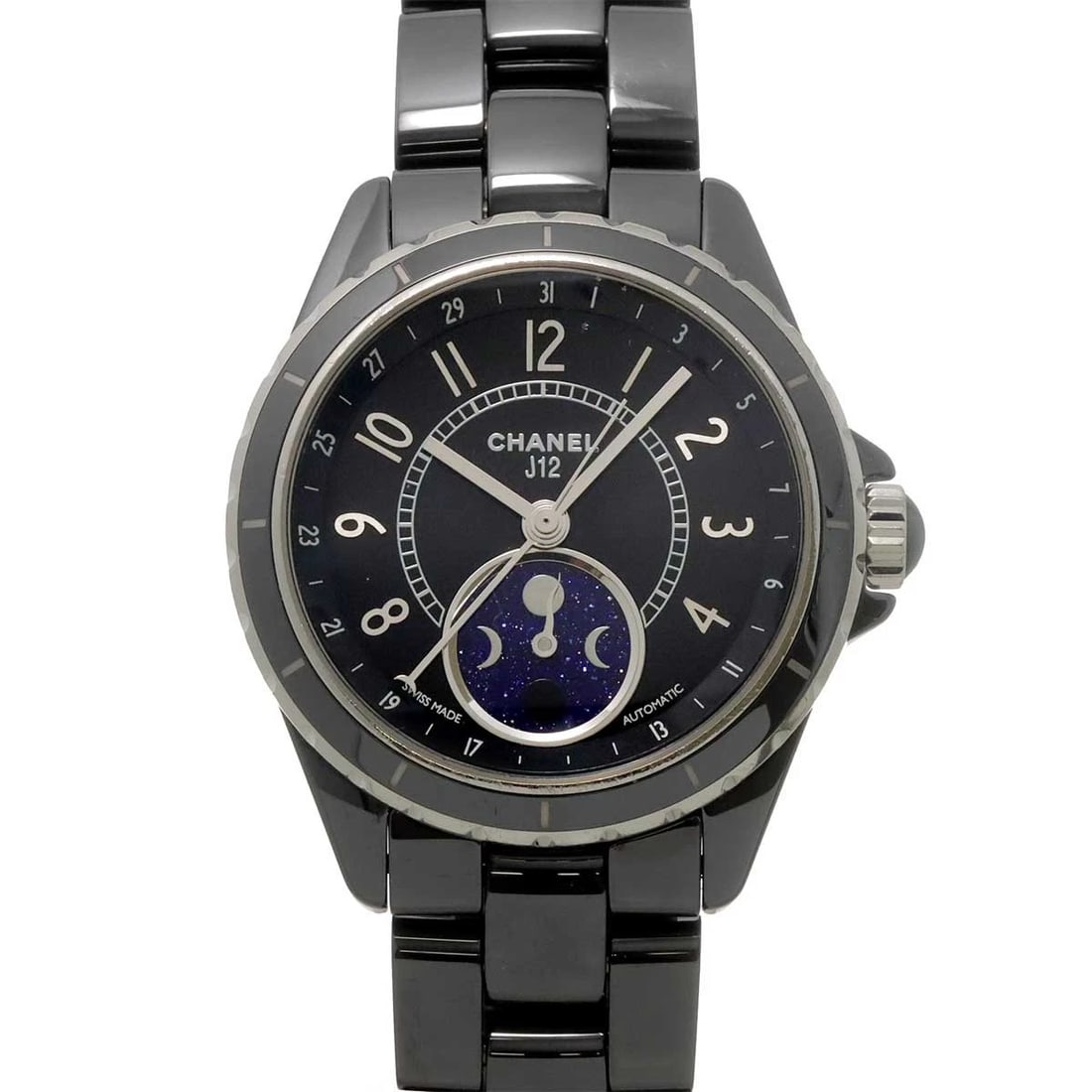 CHANEL J12 PHASE DE LUNE MOON PHASE AUTOMATIC BLACK DIAL WATCH (1 of 5)