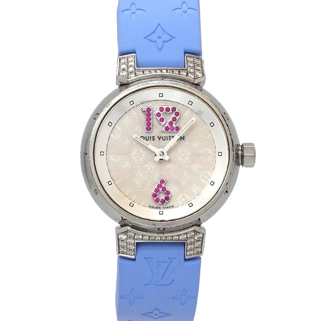LOUIS VUITTON TAMBOUR QUARTZ DIAMOND RUBY WATCH: LOUIS VUITTON Tambour Quartz Diamond Ruby Watch Brand: LOUIS VUITTON Type/Style: Wristwatch Material: Stainless steel,Rubber Color: Dial Color none Size: CaseSize Length 36mm(included lag) CaseSize