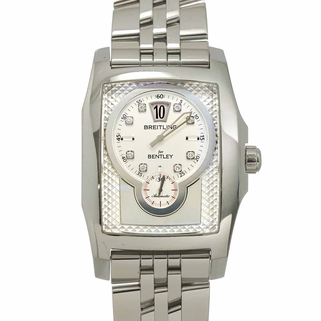 BREITLING BENTLEY DIAMOND SILVER DIAL WATCH: BREITLING Bentley Diamond Silver Dial Watch Brand: BREITLING Type/Style: Wristwatch Material: Stainless steel Color: Dial Color Silver Size: CaseSize Length 57mm(included lag) CaseSize Width 40mm(not