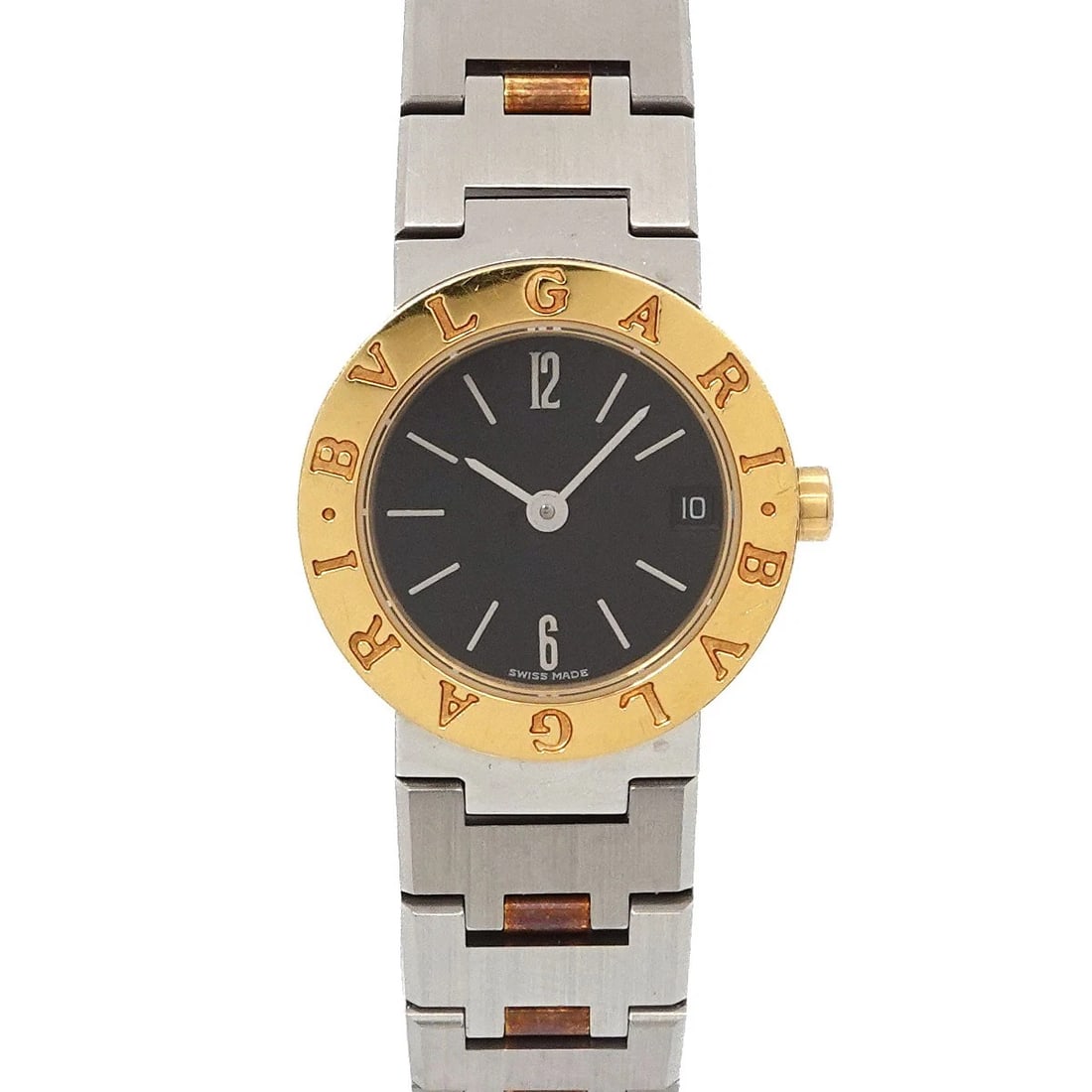 BVLGARI TWO TONES YG BLACK DIAL WATCH: BVLGARI Two Tones YG Black Dial Watch Brand: BVLGARI Type/Style: Wristwatch Material: Stainless steel,Yellow Gold Color: Dial Color Black Size: CaseSize Length 28mm(included lag) CaseSize Width