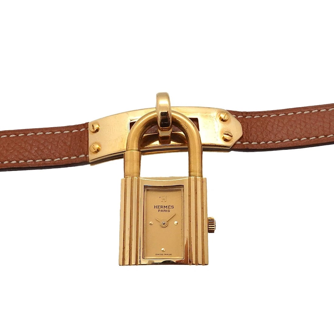 HERMES KELLY WATCHES QUARTZ GOLD DIAL CADENA WATCH: HERMES Kelly Watches Quartz Gold Dial Cadena Watch Brand: HERMES Type/Style: Wristwatch Material: Stainless steel,Leather Color: Dial Color Gold Size: CaseSize Length 38mm(included lag) CaseSize