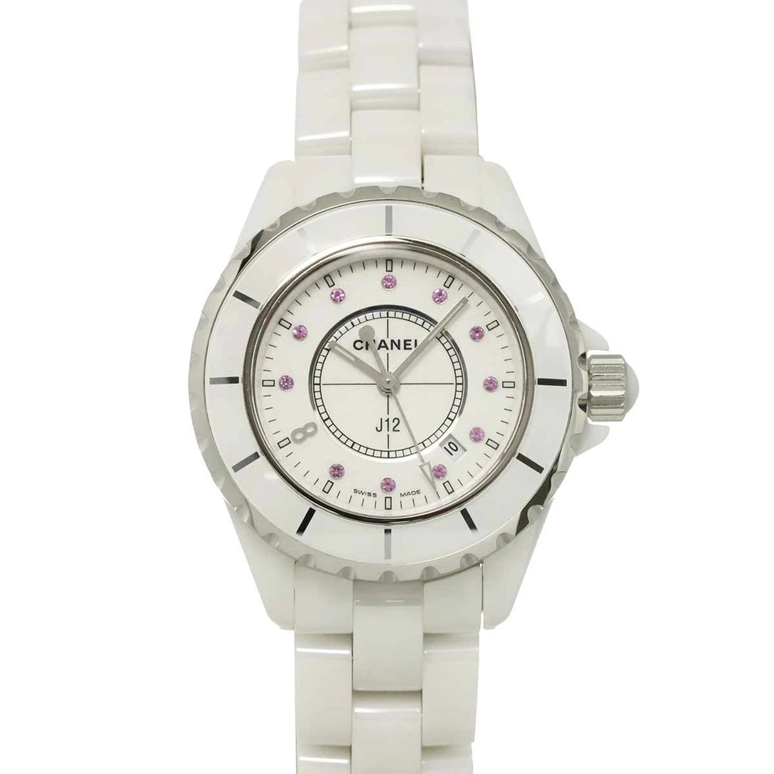 CHANEL J12 LIMITED GINZA PINK SAPPHIRE WHITE DIAL WATCH: CHANEL J12 Limited Ginza Pink Sapphire White Dial Watch Brand: CHANEL Type/Style: Wristwatch Material: Ceramic,Stainless steel Color: Dial Color White Size: CaseSize Length 40mm(included lag)