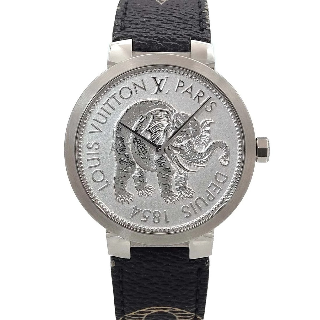 LOUIS VUITTON TAMBOUR SLIM SAVANNAH QUARTZ WATCH: LOUIS VUITTON Tambour Slim savannah Quartz Watch Brand: LOUIS VUITTON Type/Style: Wristwatch Material: Stainless steel,monogram ink canvas Color: Dial Color none Size: CaseSize Length 45mm(included