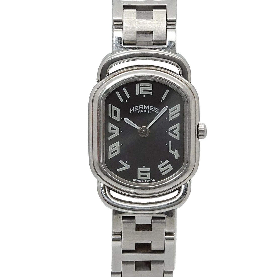 HERMES LARRY QUARTZ GRAY DIAL WATCH: HERMES Larry Quartz Gray Dial Watch Brand: HERMES Type/Style: Wristwatch Material: Stainless steel Color: Dial Color Gray Size: CaseSize Length 31mm(included lag) CaseSize Width 20mm(not included