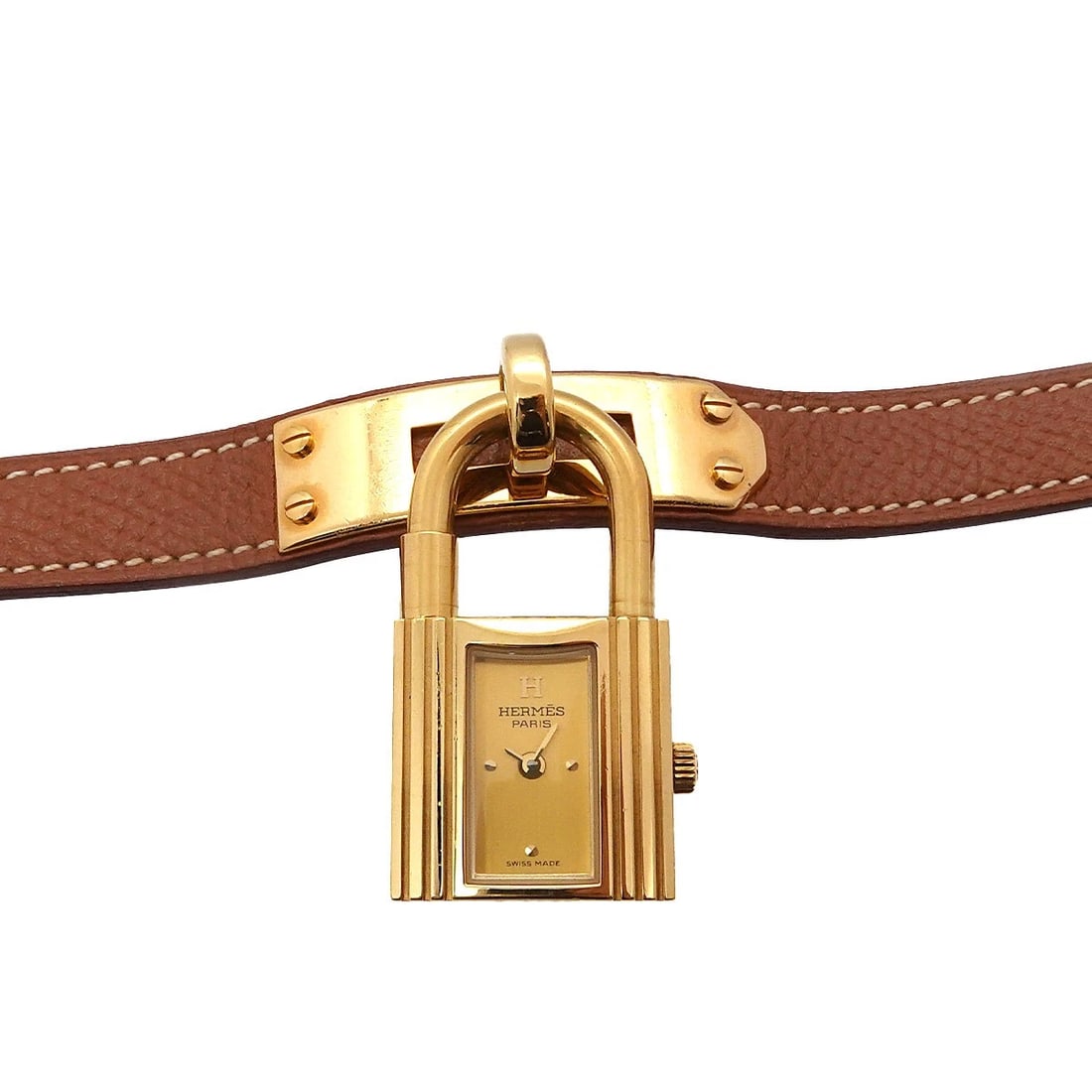HERMES KELLY WATCHES QUARTZ GOLD DIAL CADENA WATCH: HERMES Kelly Watches Quartz Gold Dial Cadena Watch Brand: HERMES Type/Style: Wristwatch Material: Stainless steel,Leather Color: Dial Color Gold Size: CaseSize Length 38mm(included lag) CaseSize Width