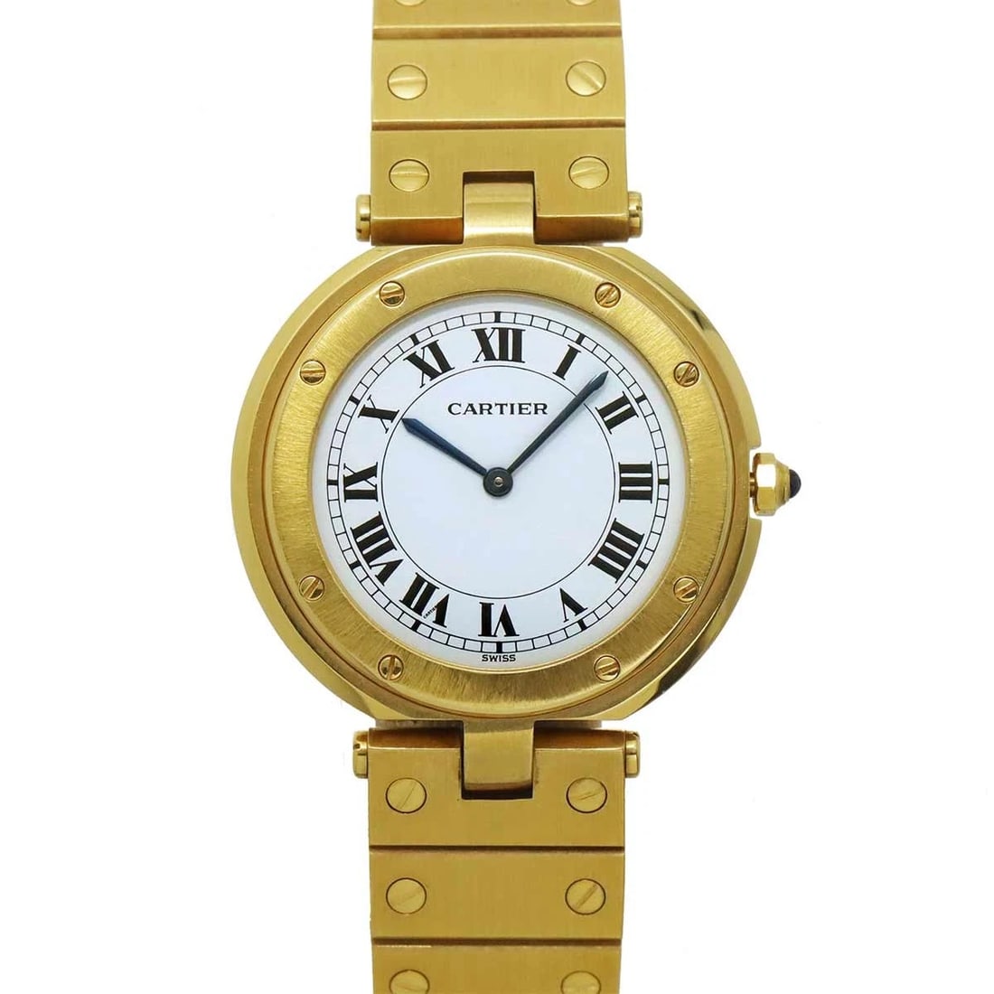 CARTIER SANTOS ROUND TWO TONE YG QUARTZ WHITE DIAL WATCH: Cartier Santos Round Two Tone YG Quartz White Dial Watch Brand: Cartier Type/Style: Wristwatch Material: 750 Yellow Gold Color: Dial Color White Size: CaseSize Length 37mm(included lag) CaseSize