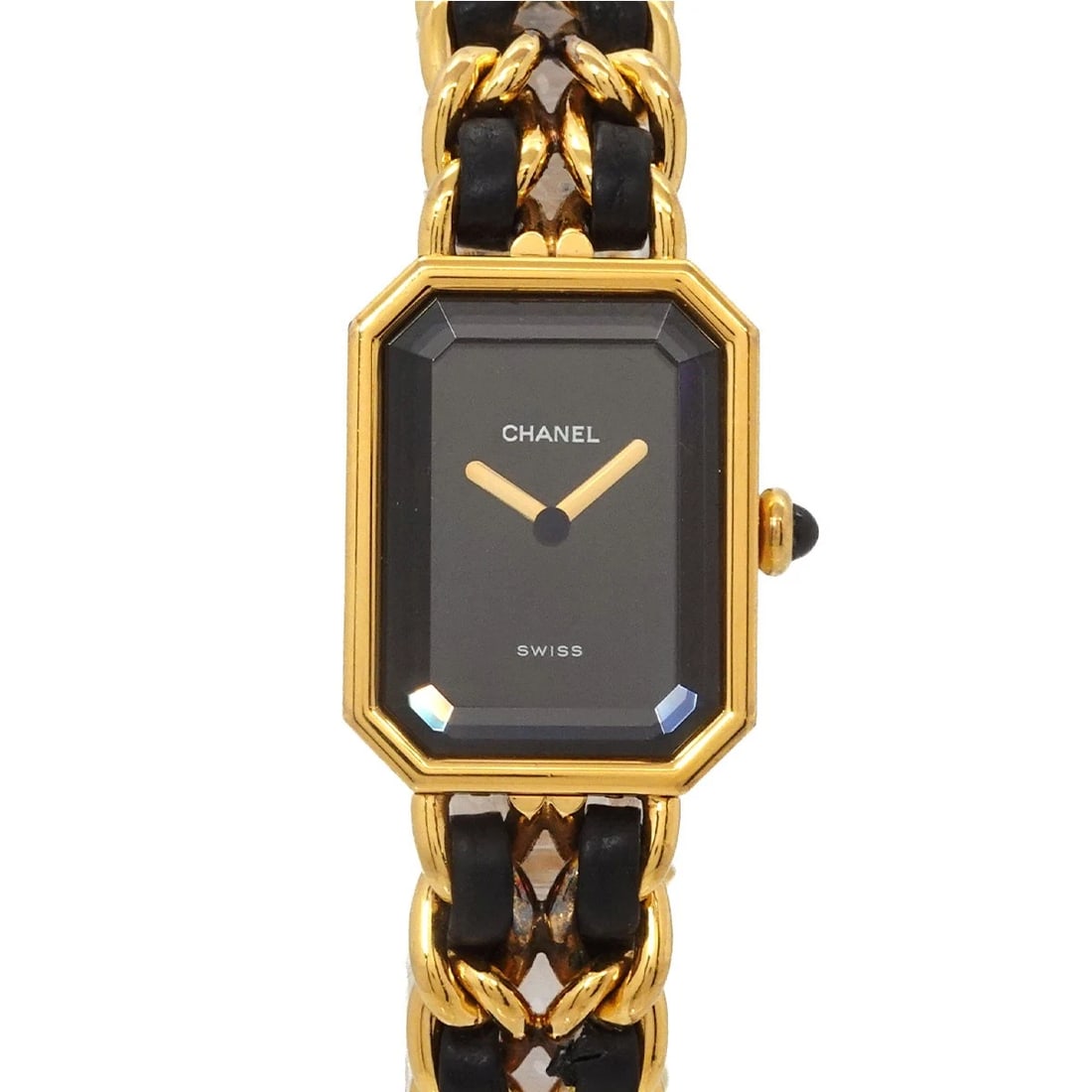 CHANEL PREMIERE SIZE QUARTZ BLACK DIAL WATCH: CHANEL Premiere Size Quartz Black Dial Watch Brand: CHANEL Type/Style: Wristwatch Material: Stainless steel/YGP,Leather Color: Dial Color Black Size: CaseSize Length 26mm CaseSize Width 20mm(not