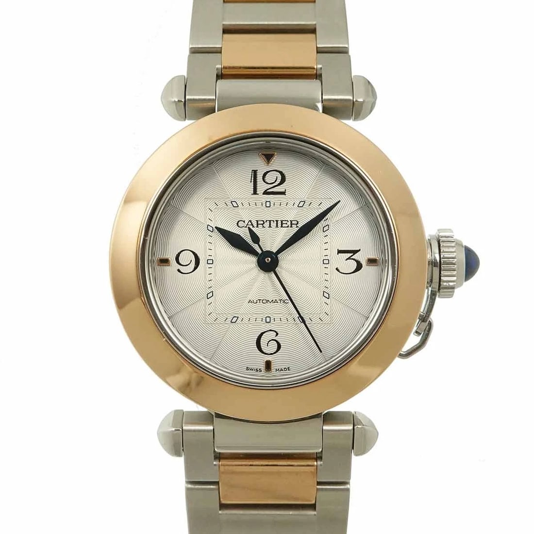 CARTIER PASHA AUTOMATIC 750 PINK GOLD SILVER DIAL WATCH: Cartier Pasha Automatic 750 Pink Gold Silver Dial Watch Brand: Cartier Type/Style: Wristwatch Material: Stainless steel,750 Pink Gold Color: Dial Color Silver Size: CaseSize Length 42mm(included lag) 