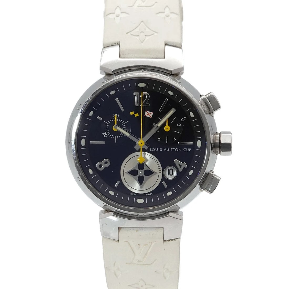 LOUIS VUITTON TAMBOUR LOVELY CUP BLACK DATE DIAL WATCH: LOUIS VUITTON Tambour Lovely Cup Black Date Dial Watch Brand: LOUIS VUITTON Type/Style: Wristwatch Material: Stainless steel,Rubber Color: Dial Color Black Size: CaseSize Length 44mm(included lag)