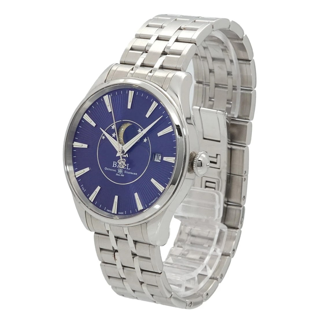 BALL TRAIN MASTER MOON PHASE DATE AUTOMATIC BLUE DIAL WATCH - 2