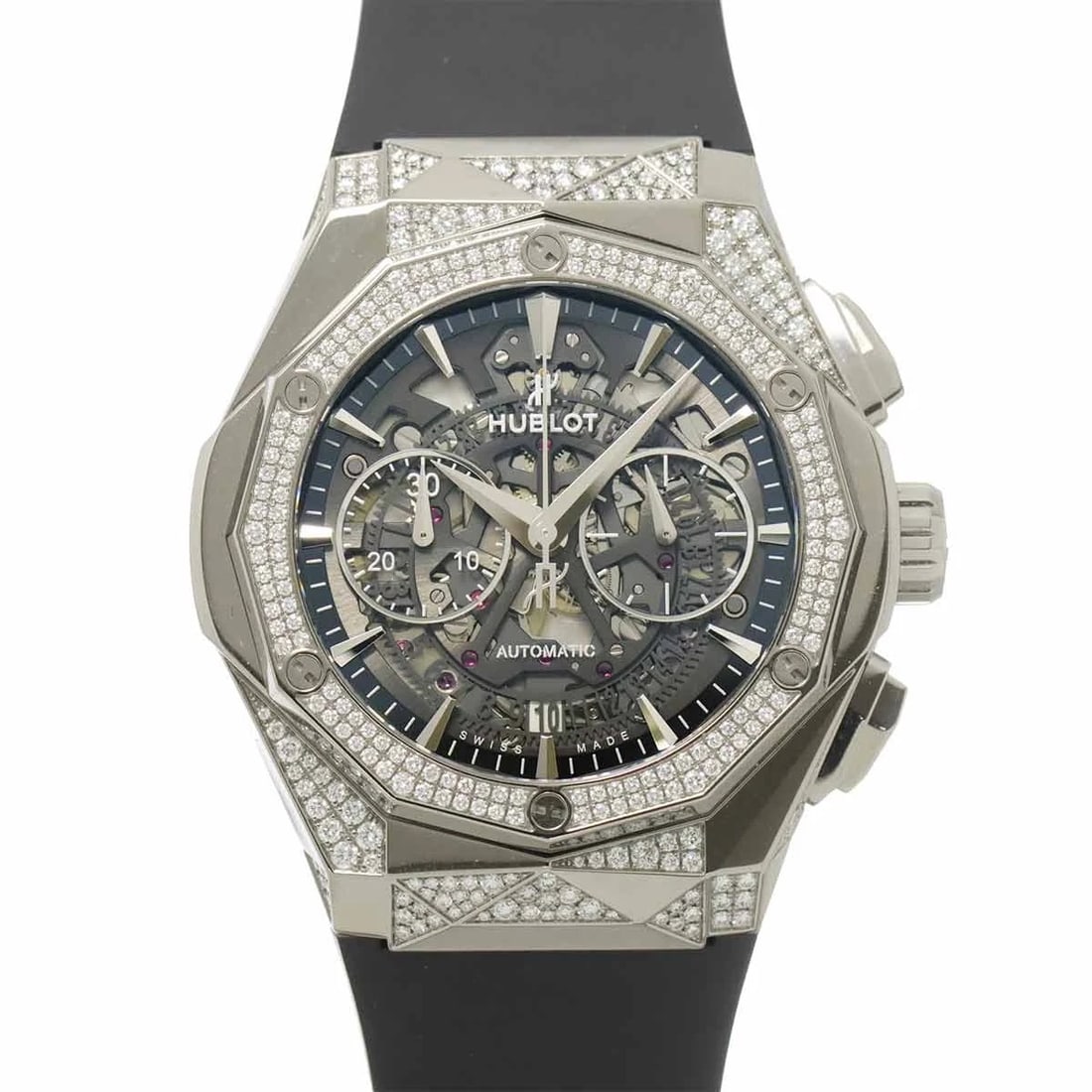 HUBLOT CLASSIC FUSION DIAMOND AUTOMATIC WATCH: HUBLOT Classic fusion Diamond Automatic Watch Brand: HUBLOT Type/Style: Wristwatch Material: Titanium,Rubber Color: Dial Color none Size: CaseSize Length 54mm(included lag) CaseSize Width 47mm(not
