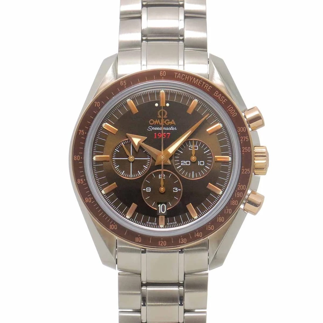 OMEGA SPEEDMASTER BROAD ARROW 750 PG WATCH: OMEGA Speedmaster Broad Arrow 750 PG Watch Brand: OMEGA Type/Style: Wristwatch Material: Stainless steel,750 Pink Gold Color: Dial Color none Size: CaseSize Length 48mm(included lag) CaseSize Width 42