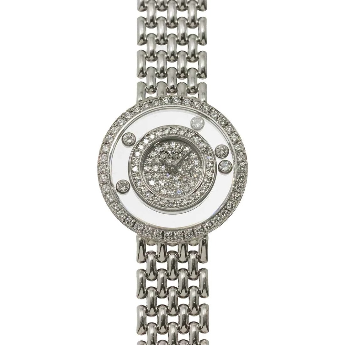 CHOPARD HAPPY DIAMONDS 750 WG DIAMOND WATCH: Chopard Happy Diamonds 750 WG Diamond Watch Brand: Chopard Type/Style: Wristwatch Material: 750 White Gold,Diamond Color: Dial Color none Size: CaseSize Length 29mm(included lag) CaseSize Width 23mm