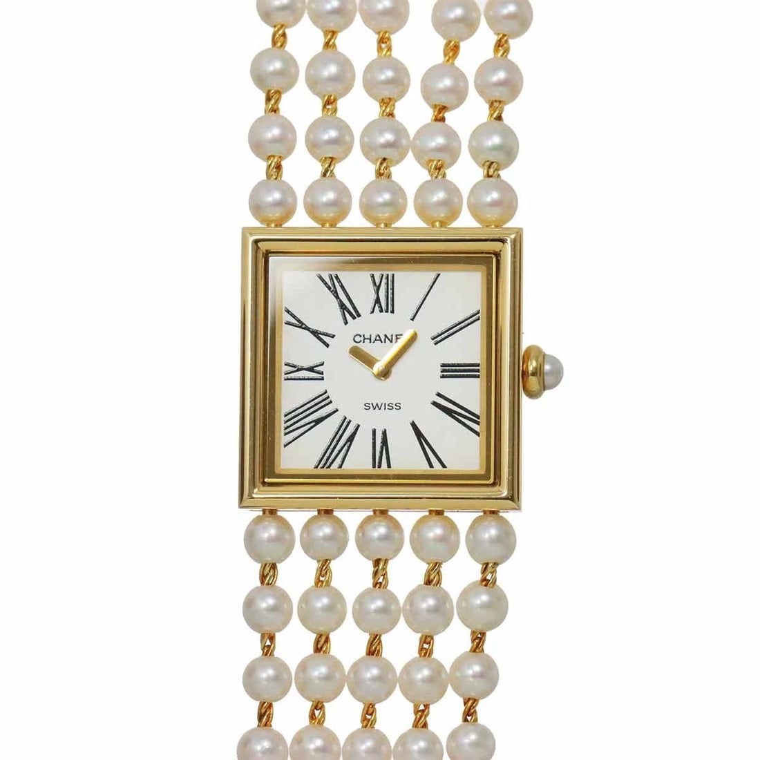 CHANEL MADEMOISELLE PEARL BRACELET 750 YG WHITE DIAL WATCH: CHANEL Mademoiselle Pearl Bracelet 750 YG White Dial Watch Brand: CHANEL Type/Style: Wristwatch Material: 750 Yellow Gold,Pearl Color: Dial Color White Size: CaseSize Length 22.5mm CaseSize Width