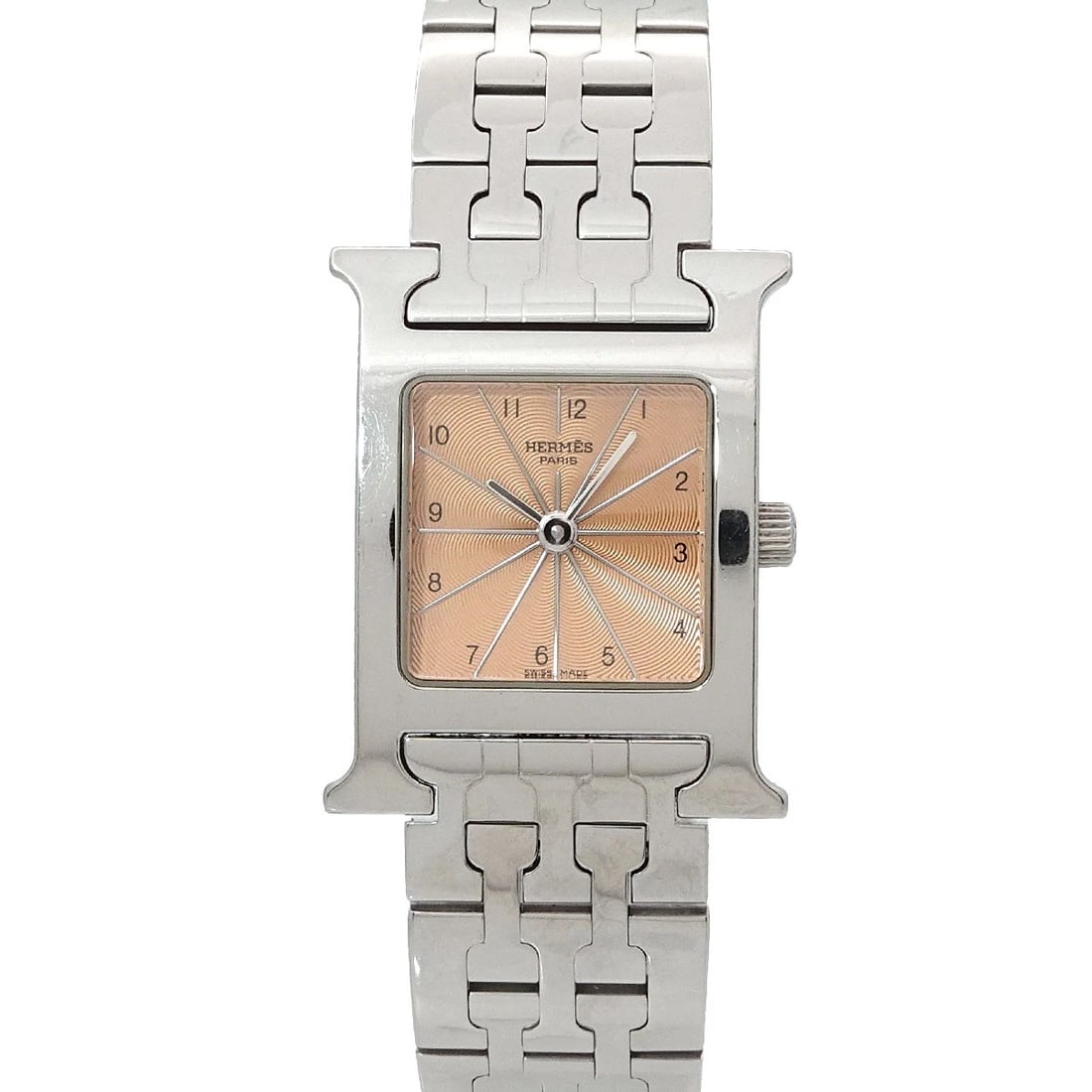 HERMES H WATCH HH1 QUZRTZ PINK DIAL WATCH: HERMES H Watch HH1 Quzrtz Pink Dial Watch Brand: HERMES Type/Style: Wristwatch Material: Stainless steel Color: Dial Color Pink Size: CaseSize Length 30mm(included lag) CaseSize Width 21mm(not include