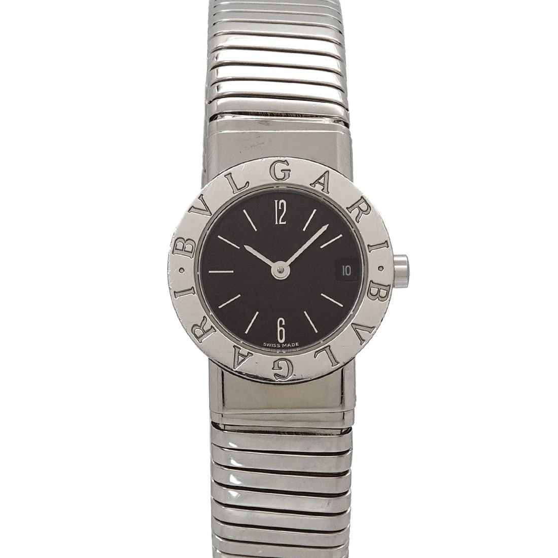BVLGARI TUBOGAS BLACK DIAL WATCH: BVLGARI Tubogas Black Dial Watch Brand: BVLGARI Type/Style: Wristwatch Material: Stainless steel Color: Dial Color Black Size: CaseSize Length 28mm(included lag) CaseSize Width 23mm(not included