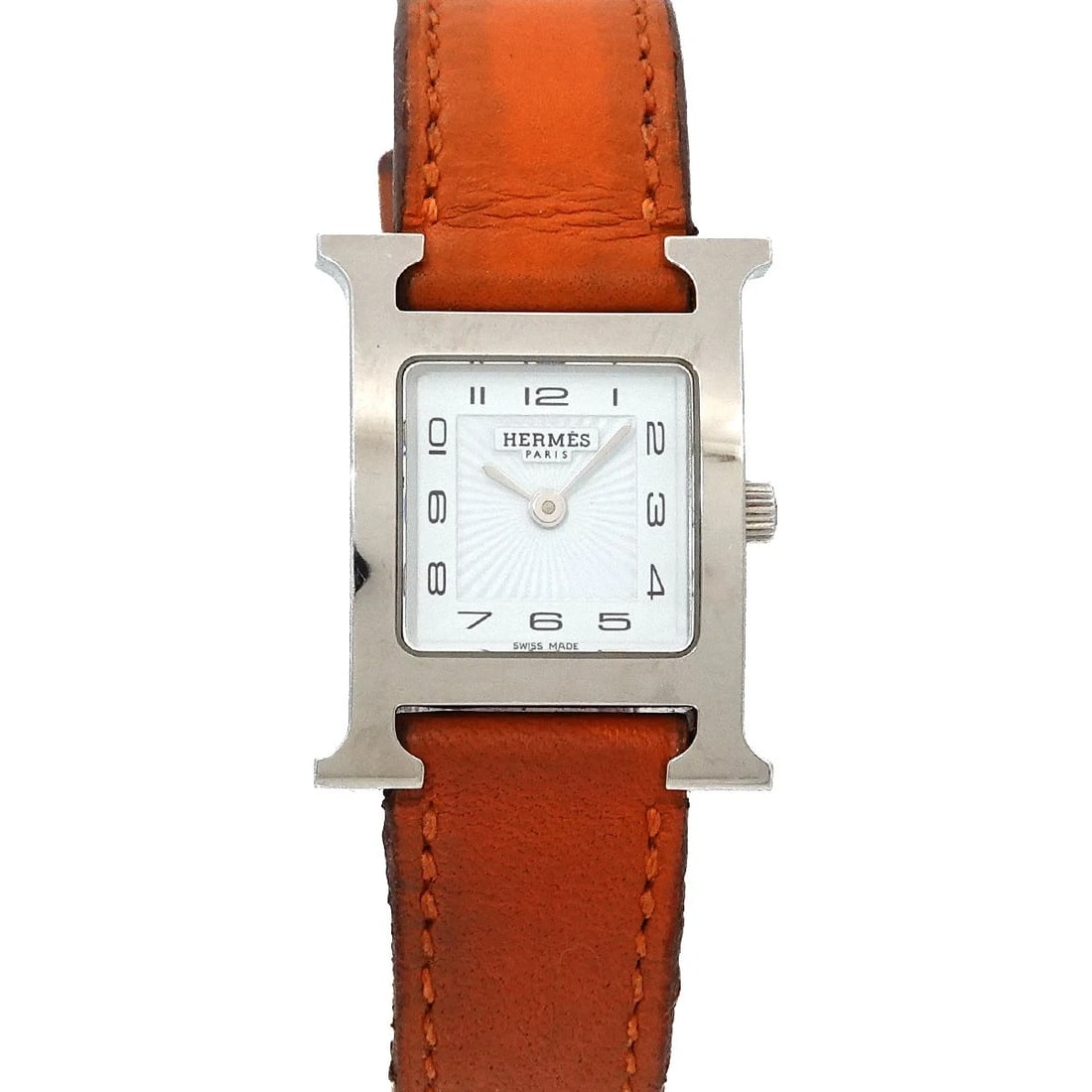 HERMES H WATCH QUARTZ WHITE DIAL WATCH: HERMES H Watch Quartz White Dial Watch Brand: HERMES Type/Style: Wristwatch Material: Stainless steel,Leather Color: Dial Color White Size: CaseSize Length 30mm(included lag) CaseSize Width 21mm(not i