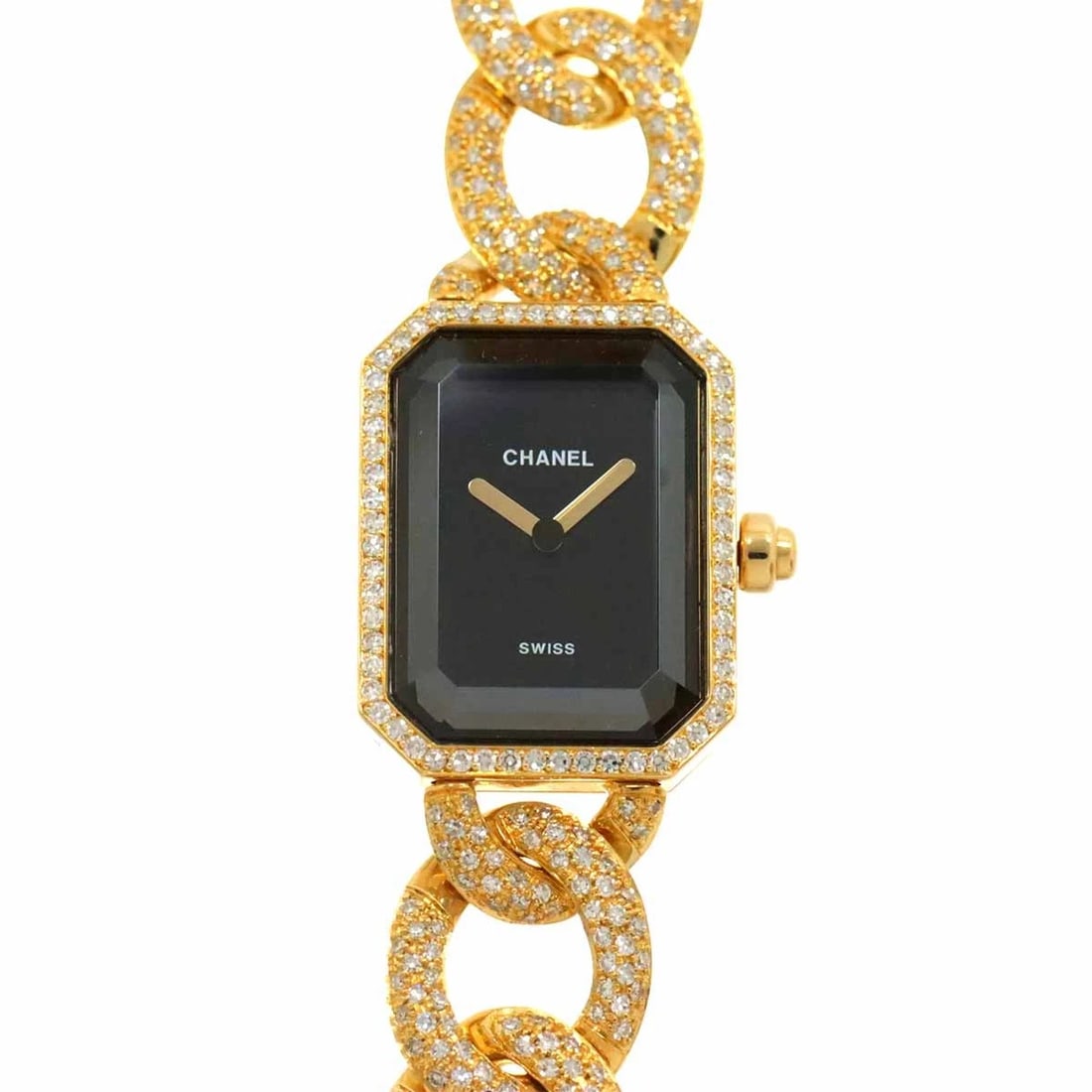 CHANEL PREMIERE L BEZEL DIAMOND 750 YG QUARTZ BLACK DIAL WATCH: CHANEL Premiere L Bezel Diamond 750 YG Quartz Black Dial Watch Brand: CHANEL Type/Style: Wristwatch Material: 750 Yellow Gold,Diamond Color: Dial Color Black Size: CaseSize Length 26mm CaseSize Width