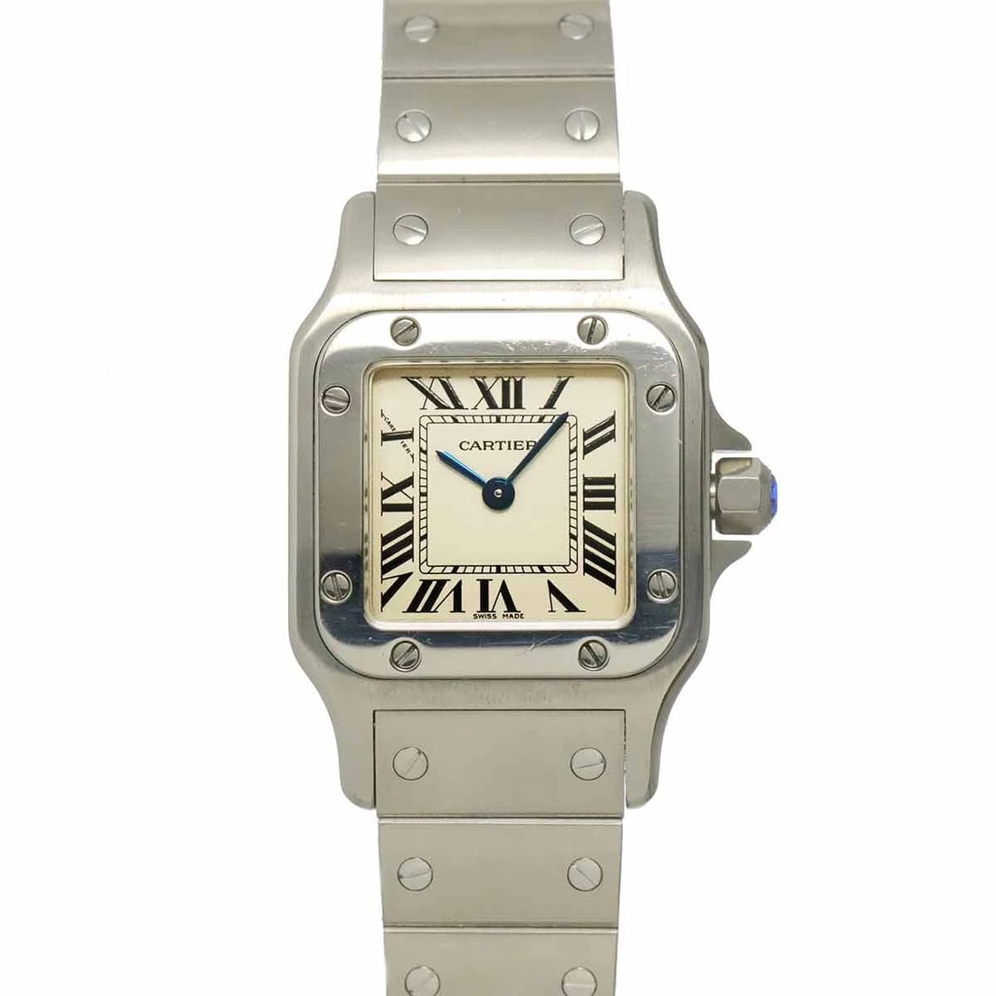 CARTIER SANTOS GALBEE SM CREAM DIAL QUARTZ WATCH: Cartier Santos Galbee SM Cream Dial Quartz Watch Brand: Cartier Type/Style: Wristwatch Material: Stainless steel Color: Dial Color Cream Size: CaseSize Length 34mm(included lag) CaseSize Width