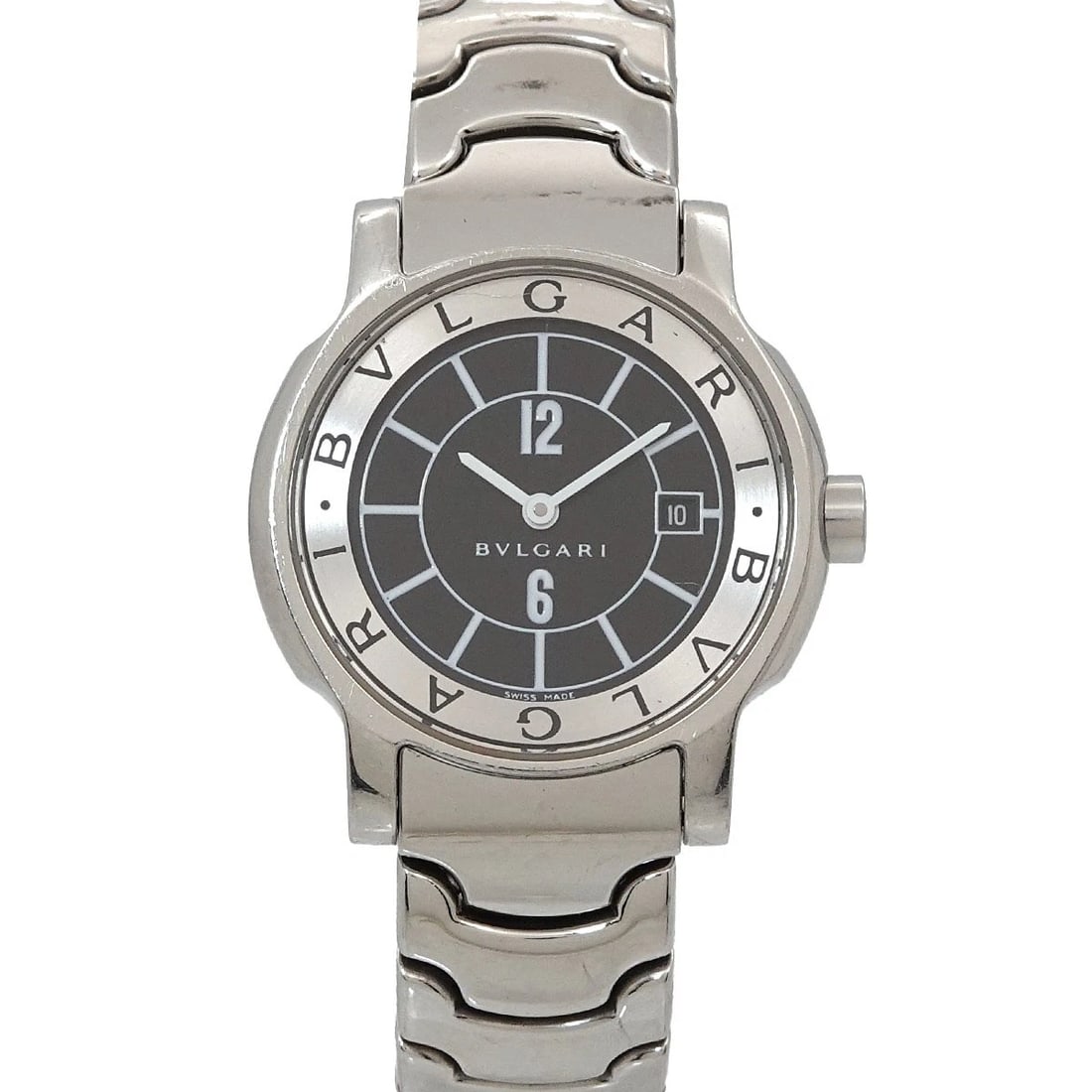 BVLGARI SOLO TEMPO DATE QUARTZ BLACK DIAL WATCH: BVLGARI Solo tempo Date Quartz Black Dial Watch Brand: BVLGARI Type/Style: Wristwatch Material: Stainless steel Color: Dial Color Black Size: CaseSize Length 32mm(included lag) CaseSize Width 29mm(not