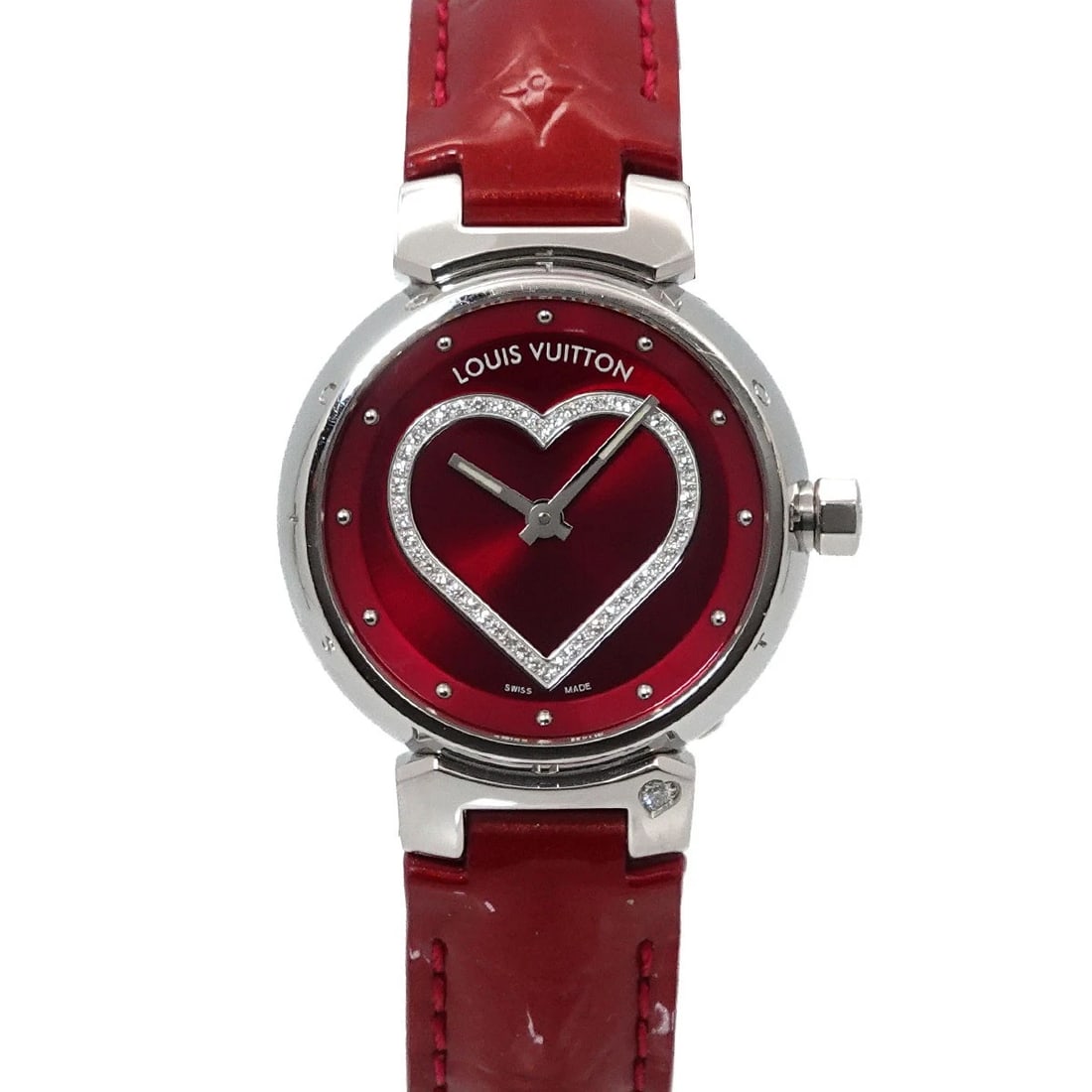LOUIS VUITTON TAMBOUR WTOUR QUARTZ DIAMOND RED DIAL WATCH: LOUIS VUITTON Tambour WTour Quartz Diamond Red Dial Watch Brand: LOUIS VUITTON Type/Style: Wristwatch Material: Stainless steel,vernis leather Color: Dial Color Red Size: CaseSize Length 36mm(included
