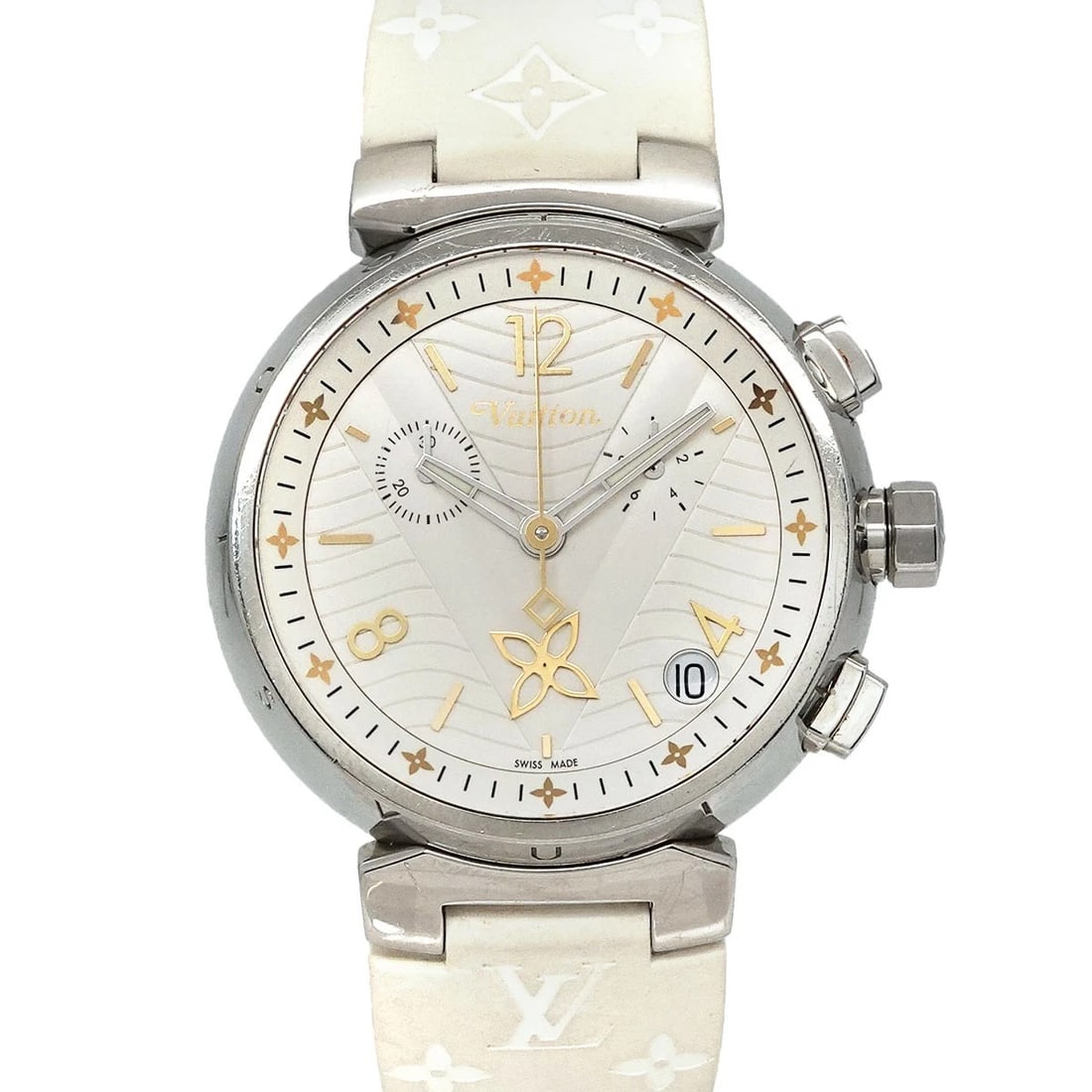 LOUIS VUITTON TAMBOUR CHRONOGRAPH QUARTZ WATCH: LOUIS VUITTON Tambour Chronograph Quartz Watch Brand: LOUIS VUITTON Type/Style: Wristwatch Material: Stainless steel,rubber Color: Dial Color none Size: CaseSize Length 47mm(included lag) CaseSize Wid