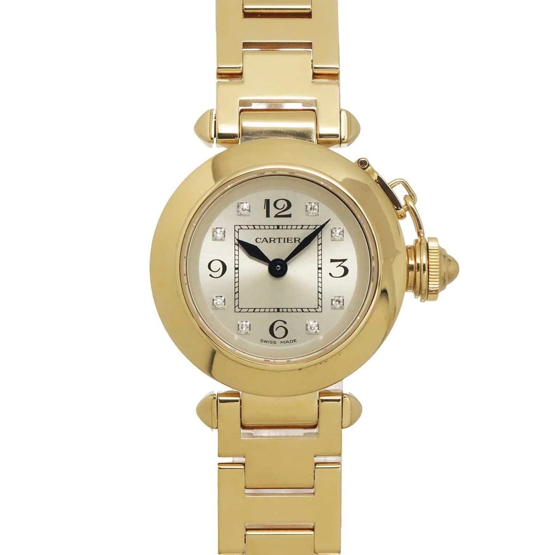 CARTIER MISS PASHA DIAMOND 750 YELLOW GOLD QUARTZ WATCH: Cartier Miss Pasha Diamond 750 Yellow Gold Quartz Watch Brand: Cartier Type/Style: Wristwatch Material: 750 Yellow Gold Color: Dial Color none Size: CaseSize Length 34mm(included lag) CaseSize Width 2
