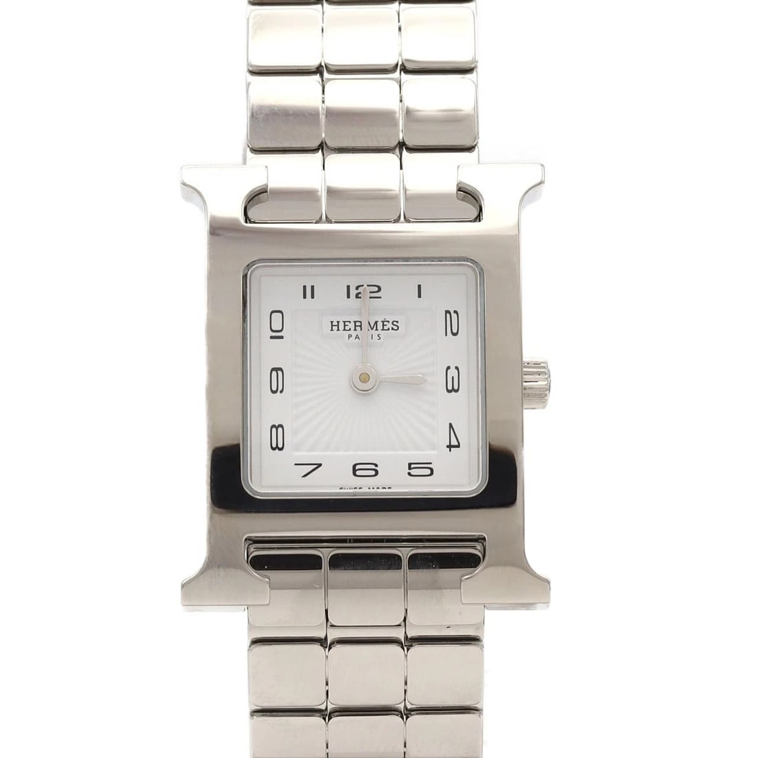 HERMES H WATCH STAINLESS STEEL QUARTZ WATCH: Hermes H Watch Stainless Steel Quartz Watch Brand: HERMES Type/Style: Wrist watch Material: Case: Stainless Steel Breath: Stainless Steel Color: Dial color: White/Arabic Size: Case diameter: 21x30 mm 