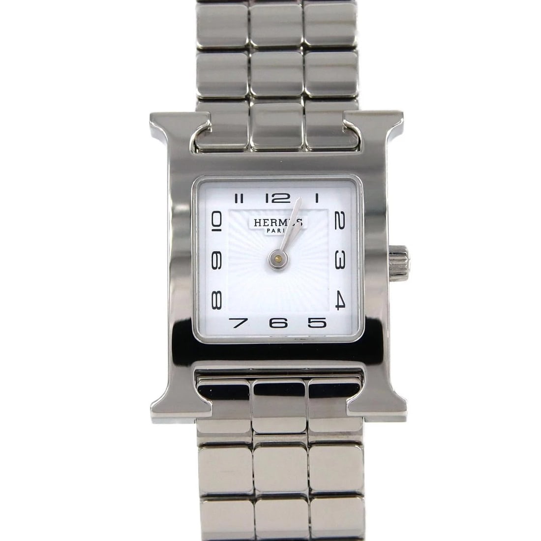 HERMES H WATCH STAINLESS STEEL QUARTZ WATCH: Hermes H Watch Stainless Steel Quartz Watch Brand: HERMES Type/Style: Wrist watch Material: Case: Stainless Steel Breath: Stainless Steel Color: Dial color: White/Arabic Size: Case diameter: 21x30 mm 