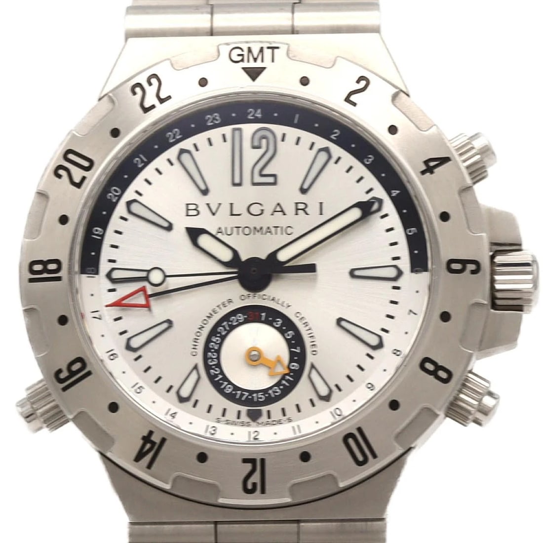 BULGARI DIAGONO PROFESSIONAL GMT GMT WATCH: Bulgari Diagono Professional GMT GMT Watch Brand: BVLGARI Type/Style: Wrist watch Material: Case: Stainless Steel Breath: Stainless Steel Color: Dial Color: Silver Size: Case diameter approx.:
