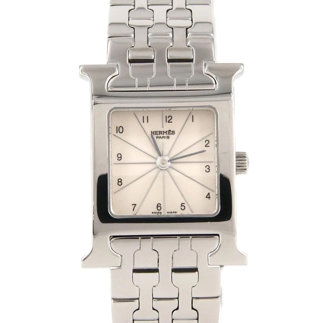 HERMES H WATCH STAINLESS STEEL QUARTZ WATCH: Hermes H Watch Stainless Steel Quartz Watch Brand: HERMES Type/Style: Wrist watch Material: Case: Stainless Steel Breath: Stainless Steel Color: Dial color: Silver/Arabic Size: Case diameter approx.: