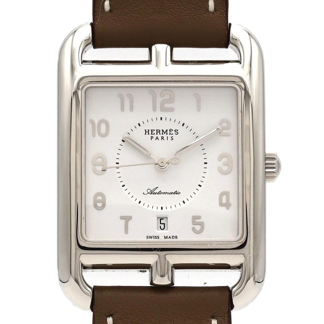 HERMES CAPE STAINLESS STEEL MECHANICAL AUTOMATI WATCH: Hermes Cape Stainless Steel Mechanical Automati Watch Brand: HERMES Type/Style: Wrist watch Material: Case: Stainless Steel Bracelet: Strap Color: Dial color: White Size: Case diameter: 29x40.5mm