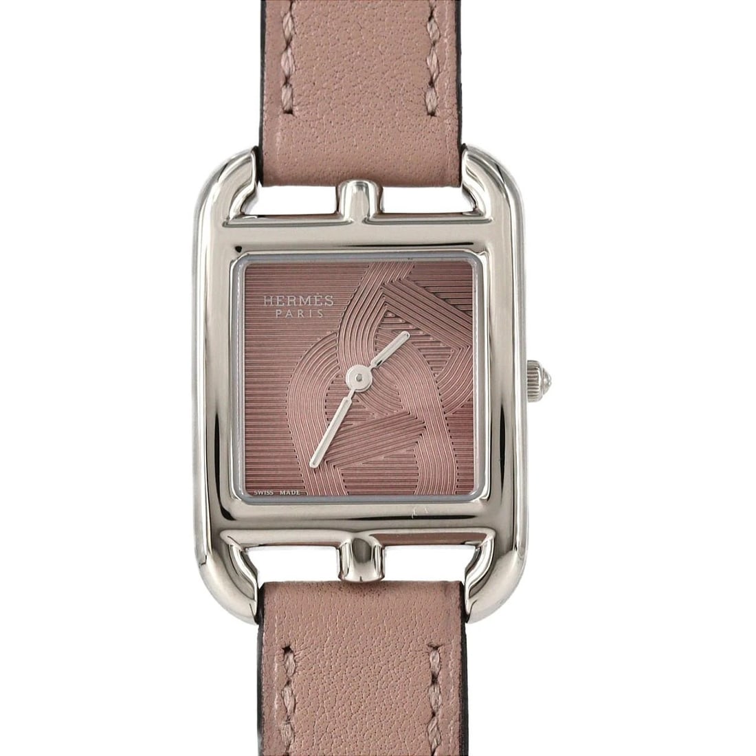 HERMES CAPE COD DOUBLE TOUR STAINLESS STEEL QUARTZ WATCH: Hermes Cape Cod Double Tour Stainless Steel Quartz Watch Brand: HERMES Type/Style: Wrist watch Material: Case: Stainless Steel Bracelet: Strap Color: Dial color: Pink Size: Case diameter: 23x33