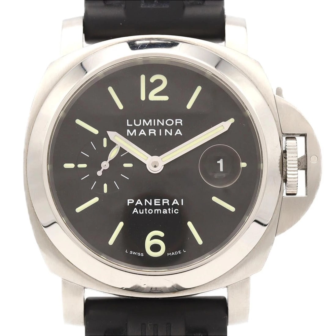 PANERAI LUMINOR MARINA STAINLE WATCH: Panerai Luminor Marina Stainle Watch Brand: PANERAI Type/Style: Wrist watch Material: Case: Stainless Steel Breath: Rubber Color: Dial Color: Black Band Color: Black Size: Case diameter: Approx. 44mm 