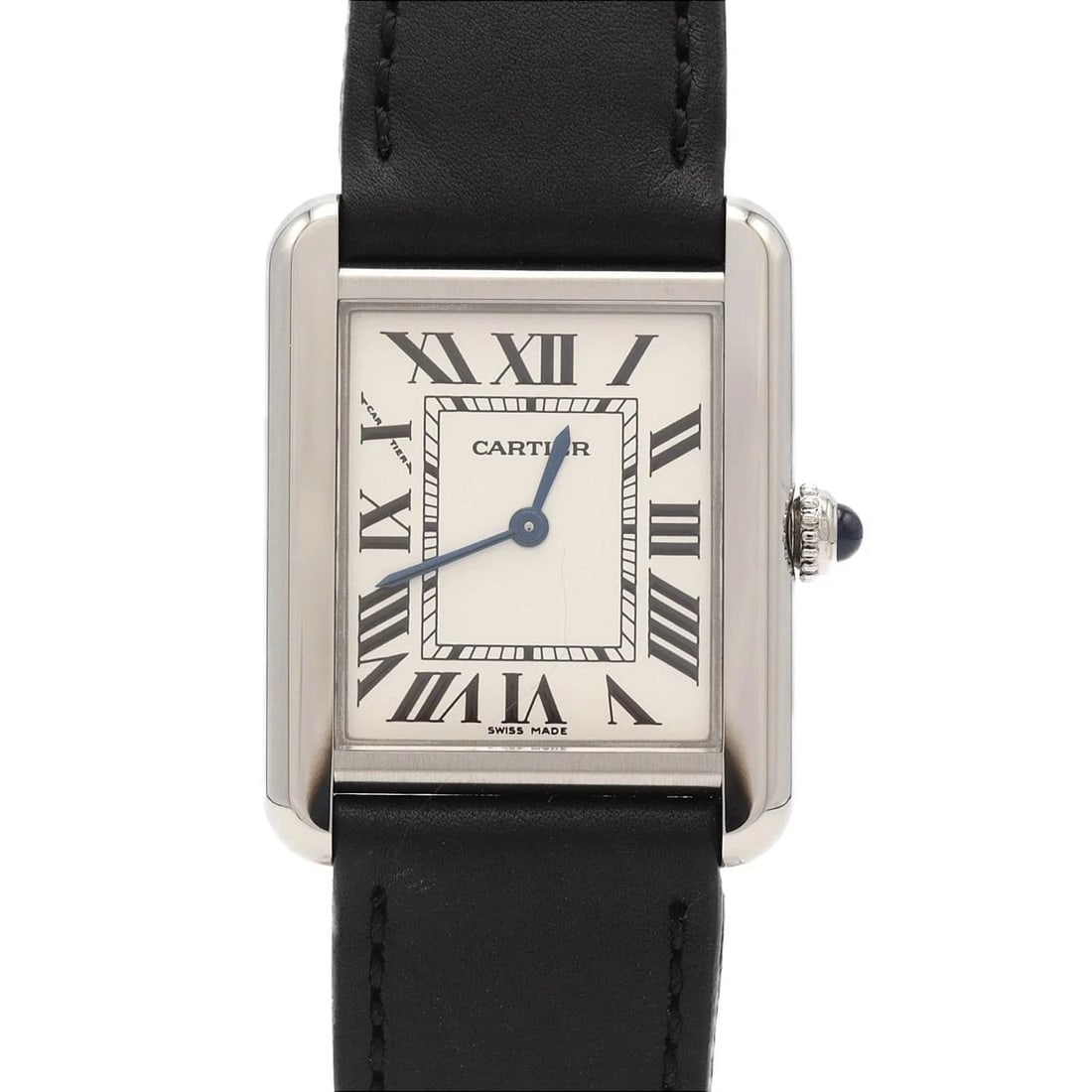 CARTIER TANK SOLO SM STAINLESS STEEL QUARTZ WATCH: Cartier Tank Solo SM Stainless Steel Quartz Watch Brand: CARTIER Type/Style: Wrist watch Material: Case: Stainless Steel Bracelet: Strap Color: Dial Color: Silver/Roman Band Color: Black Size: Case di