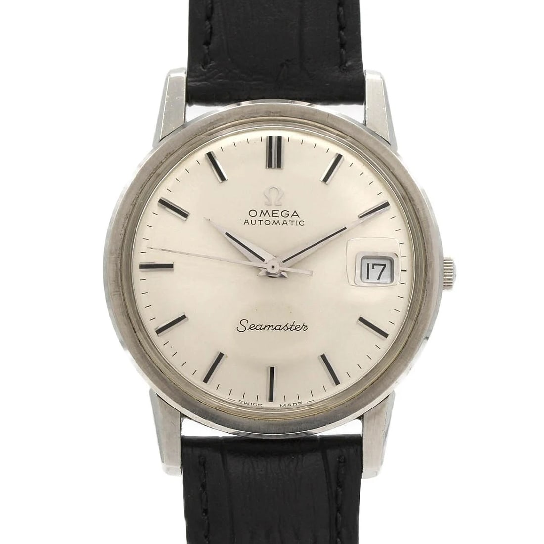 AUTHENTICOMEGA SEAMASTER STAINLESS STEEL MECHANIC WATCH: AuthenticOmega Seamaster Stainless Steel Mechanic Watch Brand: OMEGA Type/Style: Wrist watch Material: Case: Stainless Steel Bracelet: Strap Color: Dial Color: Silver Band Color: Black Size: Case diam