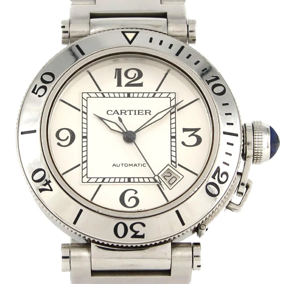 CARTIER PASHA SEATIMER WATCH: Cartier Pasha Seatimer Watch Brand: CARTIER Type/Style: Wrist watch Material: Case: Stainless Steel Breath: Stainless Steel Color: Dial Color: Silver Size: Case diameter: Approx. 40 mm Max wrist