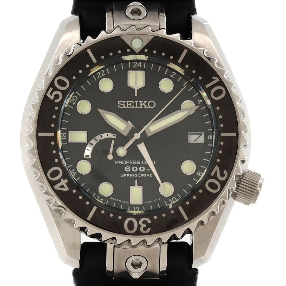 SEIKO MARINE MASTER PROFESSIONAL WATCH: Seiko Marine Master Professional Watch Brand: SEIKO Type/Style: Wrist watch Material: Case: Titanium Bracelet: Rubber Color: Dial Color: Black Band Color: Black Size: Case diameter: Approx. 46mm