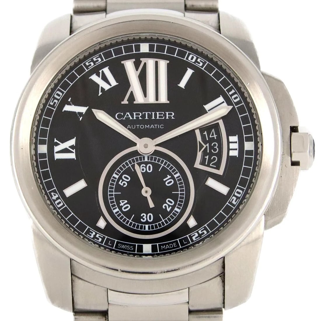 CARTIER CALIBRE DE CARTIER LM WATCH: Cartier Calibre de Cartier LM Watch Brand: CARTIER Type/Style: Wrist watch Material: Case: Stainless Steel Breath: Stainless Steel Color: Dial Color: Black Size: Case diameter approx.: 42mm mm Max