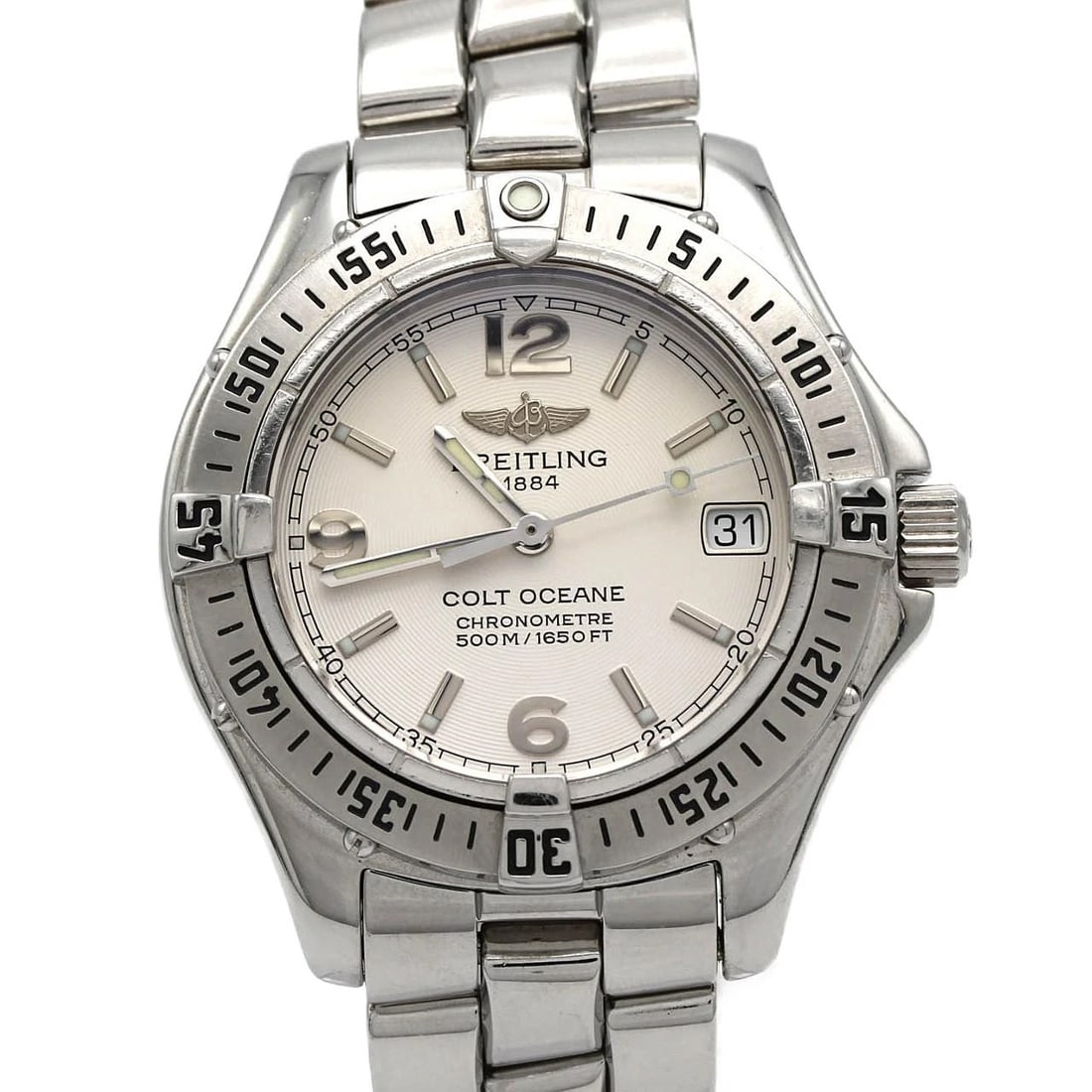 BREITLING COLT OCEANNE AEROMARINE WATCH: Breitling Colt Oceanne Aeromarine Watch Brand: BREITLING Type/Style: Wrist watch Material: Case: Stainless Steel Breath: Stainless Steel Color: Dial Color: Silver Size: Case diameter approx.: 33.5mm