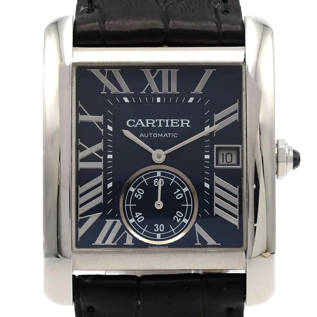 CARTIER TANK MC LM STAINLESS STEEL MECHANICAL AUTOMATIC WATCH: Cartier Tank MC LM Stainless Steel Mechanical Automatic Watch Brand: CARTIER Type/Style: Wrist watch Material: Case: Stainless Steel Bracelet: Strap Color: Dial Color: Blue/Roman Band Color: Blue Size