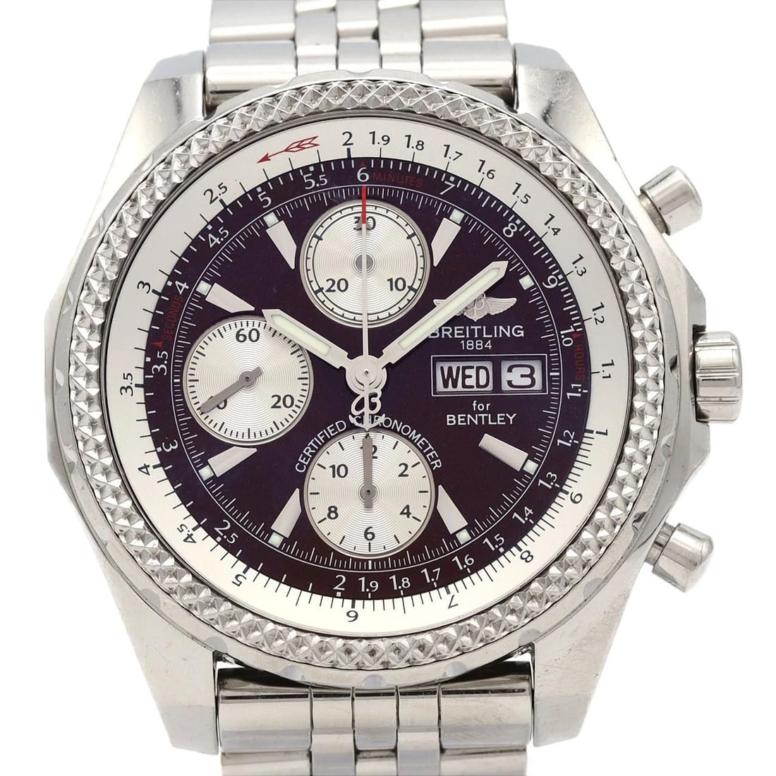 BREITLING BENTLEY GT WATCH: Breitling Bentley GT Watch Brand: BREITLING Type/Style: Wrist watch Material: Case: Stainless Steel Breath: Stainless Steel Color: Dial color: Burgundy Size: Case diameter: Approx. 45mm Max wrist