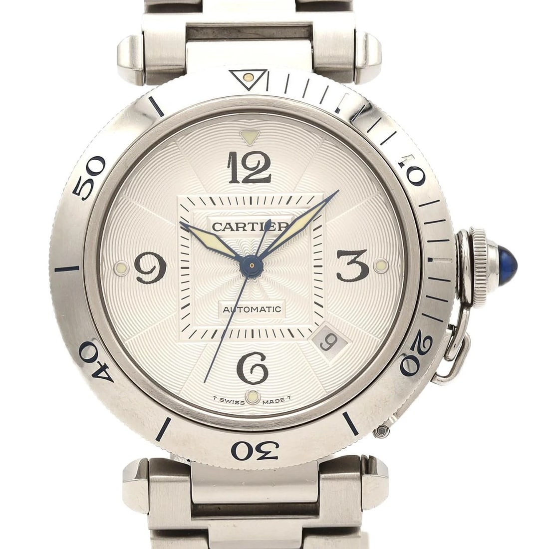 CARTIER PASHA STAINLESS STEEL WATCH: Cartier Pasha Stainless Steel Watch Brand: CARTIER Type/Style: Wrist watch Material: Case: Stainless Steel Breath: Stainless Steel Color: Dial Color: Silver Size: Case diameter: Approx. 38mm Max
