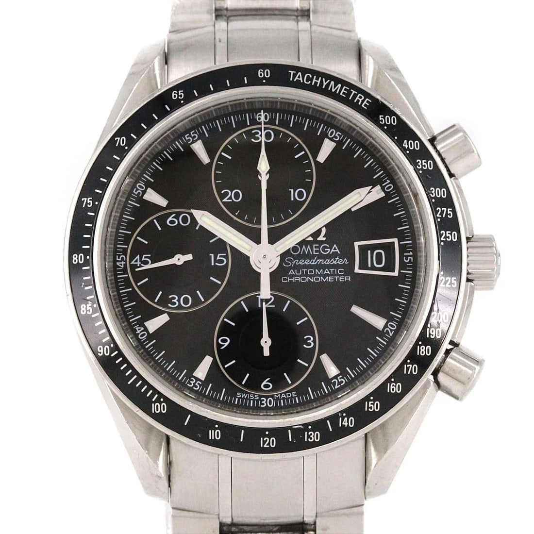 OMEGA SPEEDMASTER DATE STAINLES WATCH: Omega Speedmaster Date Stainles Watch Brand: OMEGA Type/Style: Wrist watch Material: Case: Stainless Steel Breath: Stainless Steel Color: Dial Color: Black Size: Case diameter: Approx. Wrist