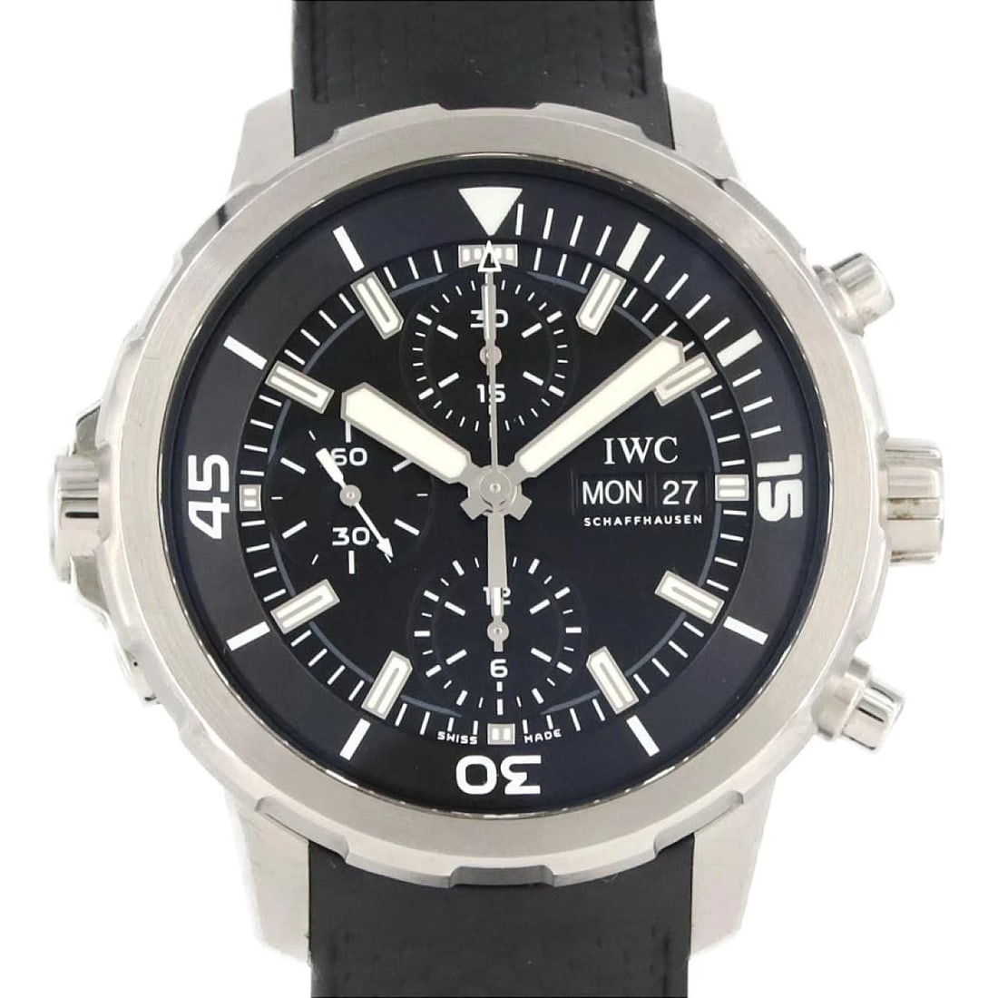 IWC AQUATIMER CHRONOGRAPH WATCH: IWC Aquatimer Chronograph Watch Brand: IWC Type/Style: Wrist watch Material: Case: Stainless Steel Breath: Rubber Color: Dial Color: Black Band Color: Black Size: Case diameter: Approx. 44mm