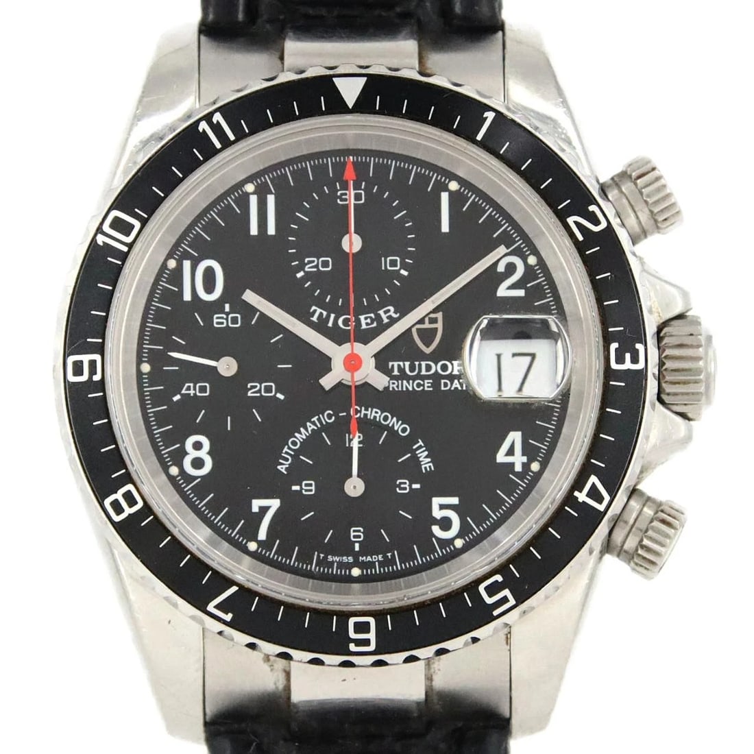 TUDOR CHRONOTIME TIGER STAINLESS WATCH: Tudor Chronotime Tiger Stainless Watch Brand: Tudor Type/Style: Wrist watch Material: Case: Stainless Steel Bracelet: Strap Color: Dial Color: Black/Arabic Band Color: Black Size: Case diameter: