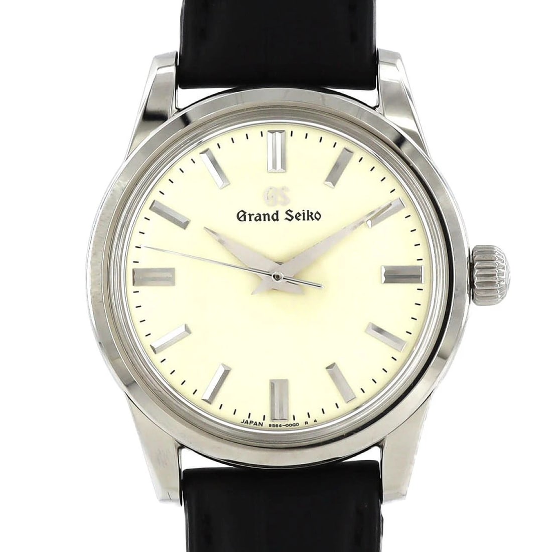 SEIKO GRAND SEIKO ELEGANCE COLLECTION STAINLESS WATCH: Seiko Grand Seiko Elegance Collection Stainless Watch Brand: SEIKO Type/Style: Wrist watch Material: Case: Stainless Steel Bracelet: Strap Color: Dial Color: Ivory Band Color: Black Size: Case