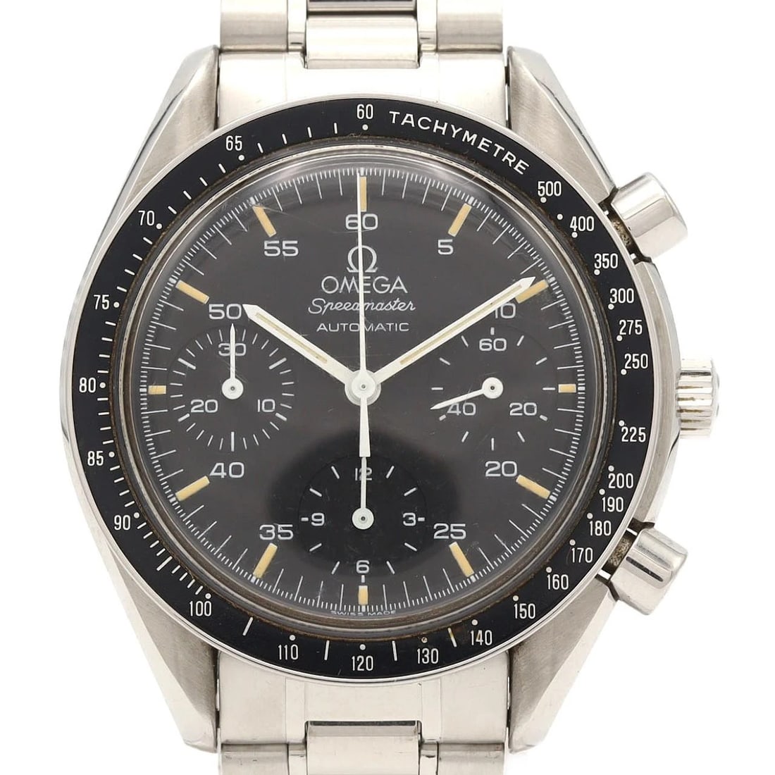 OMEGA SPEEDMASTER STAINLESS WATCH: Omega Speedmaster Stainless Watch Brand: OMEGA Type/Style: Wrist watch Material: Case: Stainless Steel Breath: Stainless Steel Color: Dial Color: Black Size: Case diameter: Approx. 39 mm Max wrist