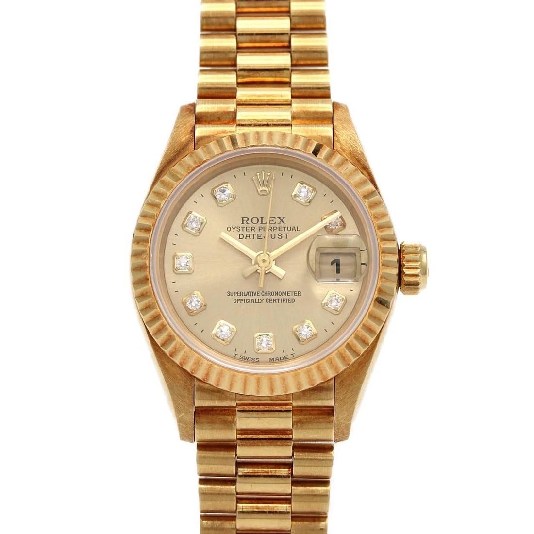 ROLEX DATEJUST YG MECHANICAL AUT WATCH: Rolex Datejust YG Mechanical Aut Watch Brand: ROLEx Type/Style: Wrist watch Material: Case: Yellow gold Bracelet: Yellow gold Color: Dial color: Gold/Diamond Size: Case diameter: Approx. 26mm Max